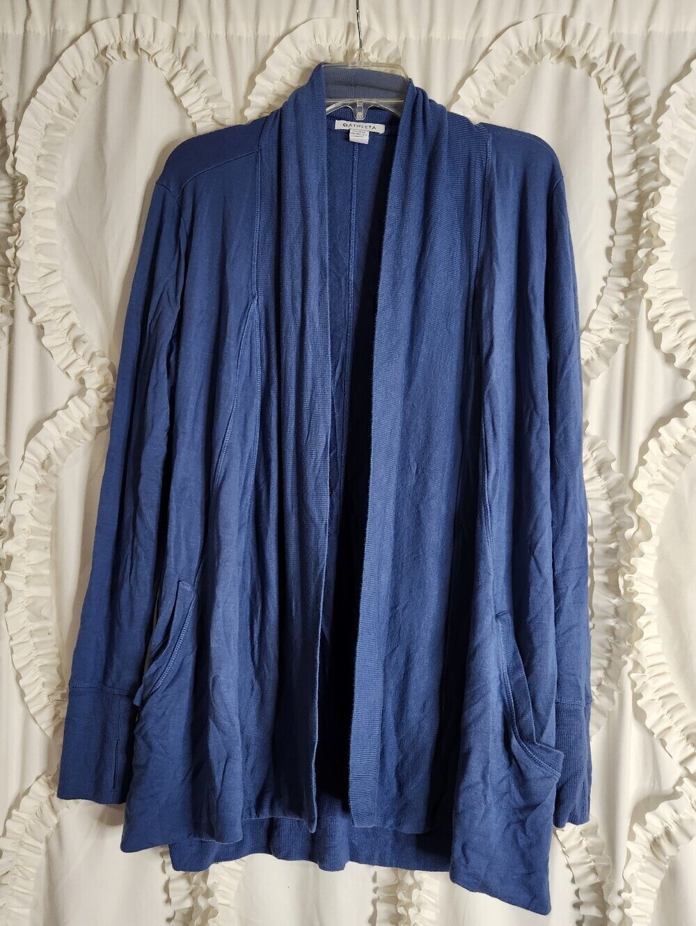 Athleta Pranayama Wrap Open Front Cardigan Blue Loungewear Size Medium Tall